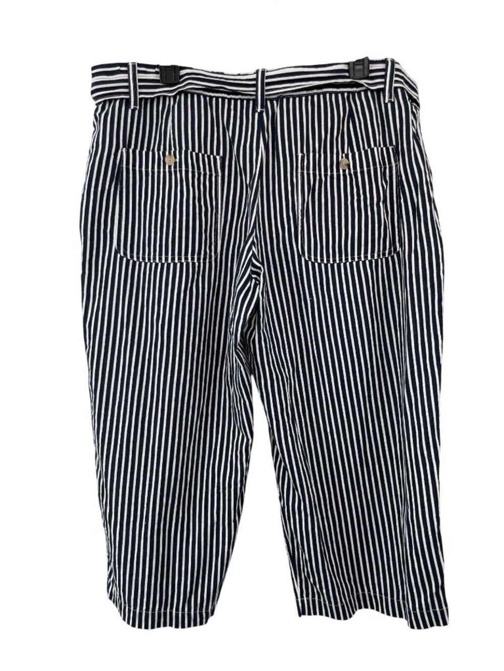 Liz Claiborne Cropped Pants Womens XL Navy White Stripe Linen Used - Picture 14 of 14